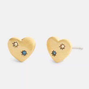 NWT - COACH Heart With Stones Stud Earrings